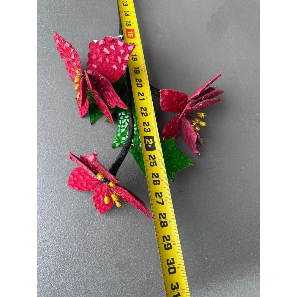 Neiman Marcus Red Beaded Poinsettia Christmas Floral Stem 31 Inch Holiday Decor